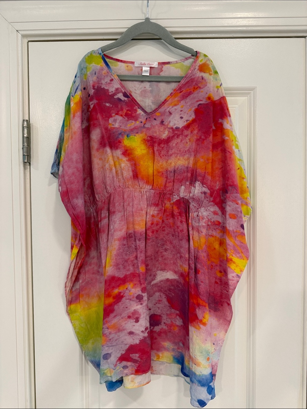 Stella Cove Kids Tie-Dye V-Neck Swim Coverup in Pink, Yellow, Blue